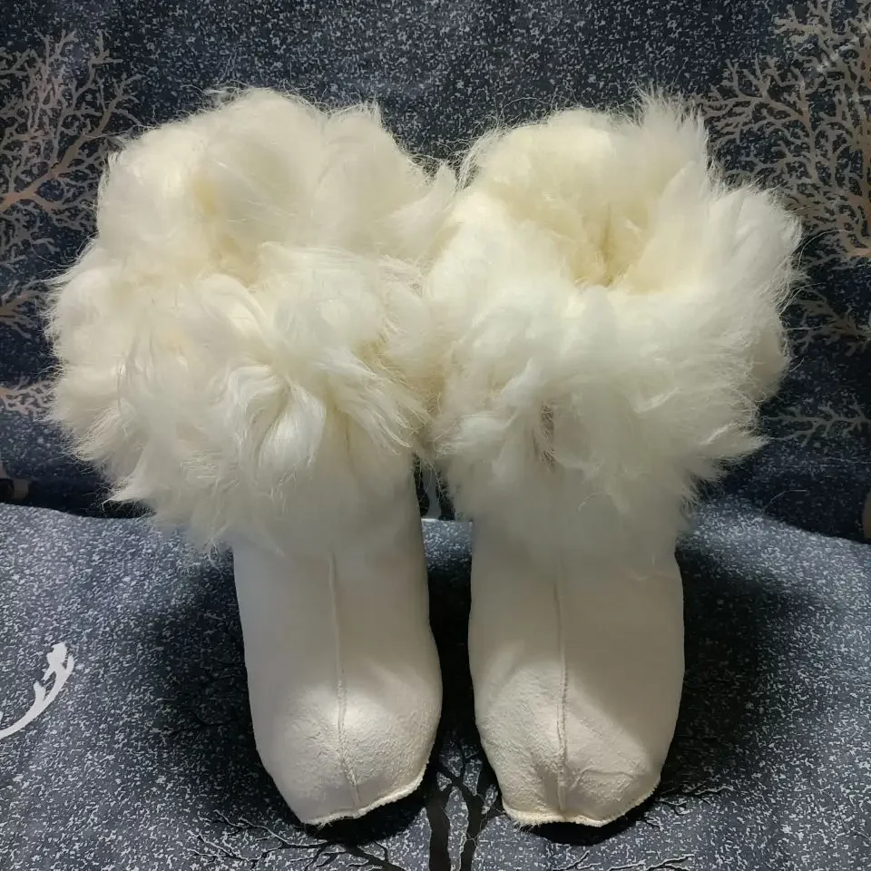 

Warm Sheepskin Socks Leather and Fur Thick Warm Handmade Stockings Same Style for Men and Women