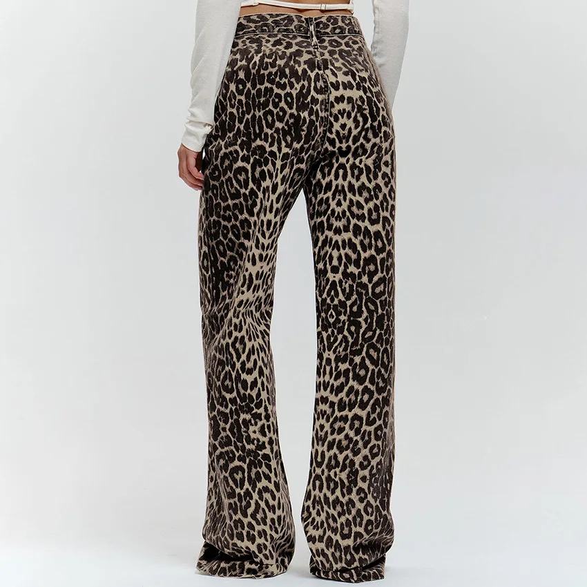 Fashionable  Cotton Leopard Print Casual Wide-leg Pants 2025 Autumn New Print Comfortable Street Trousers for Women