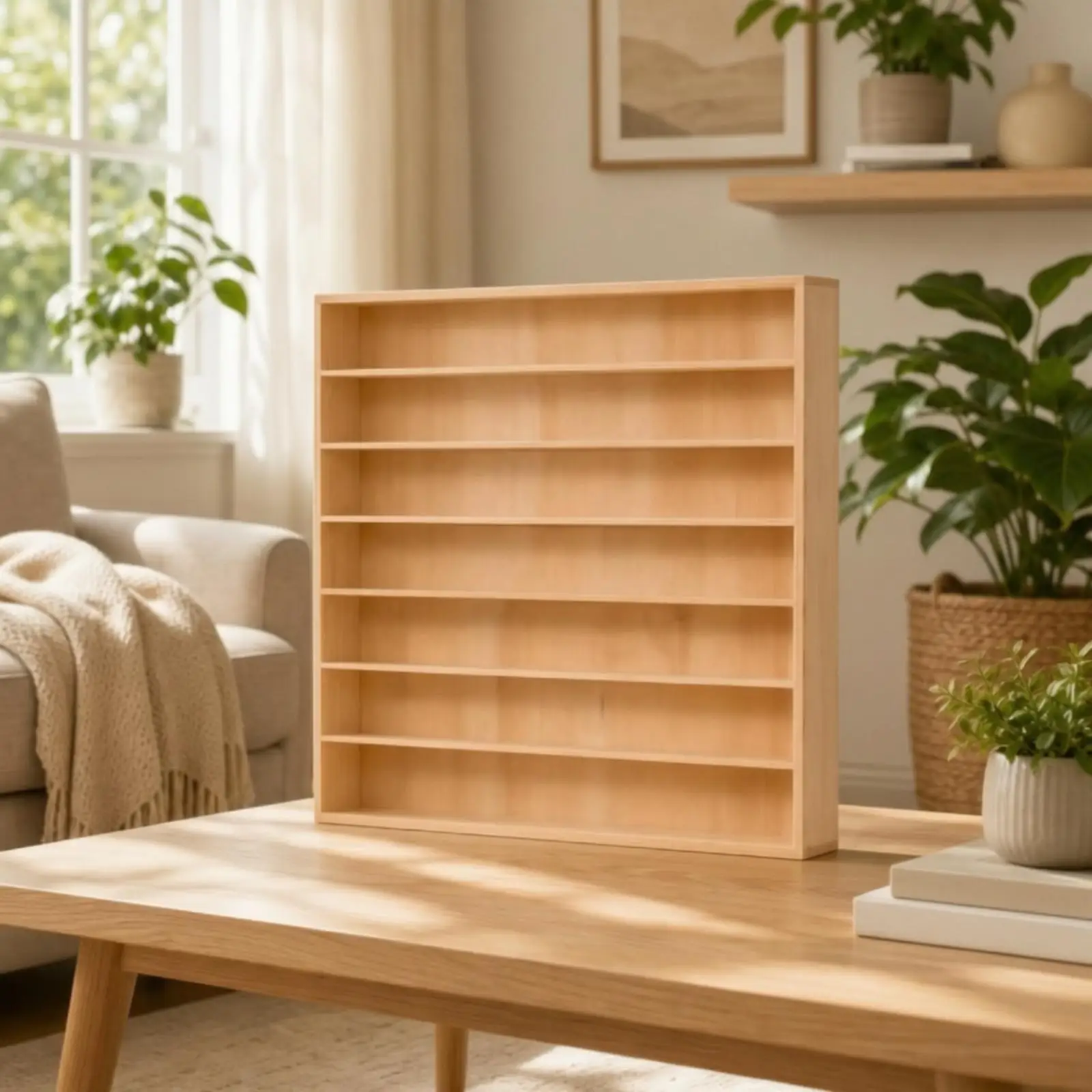Wooden Wall-Mounted Display Shelf Space-Saving Rectangular Wood Display Shelf with Compartments Versatile for Collectors,