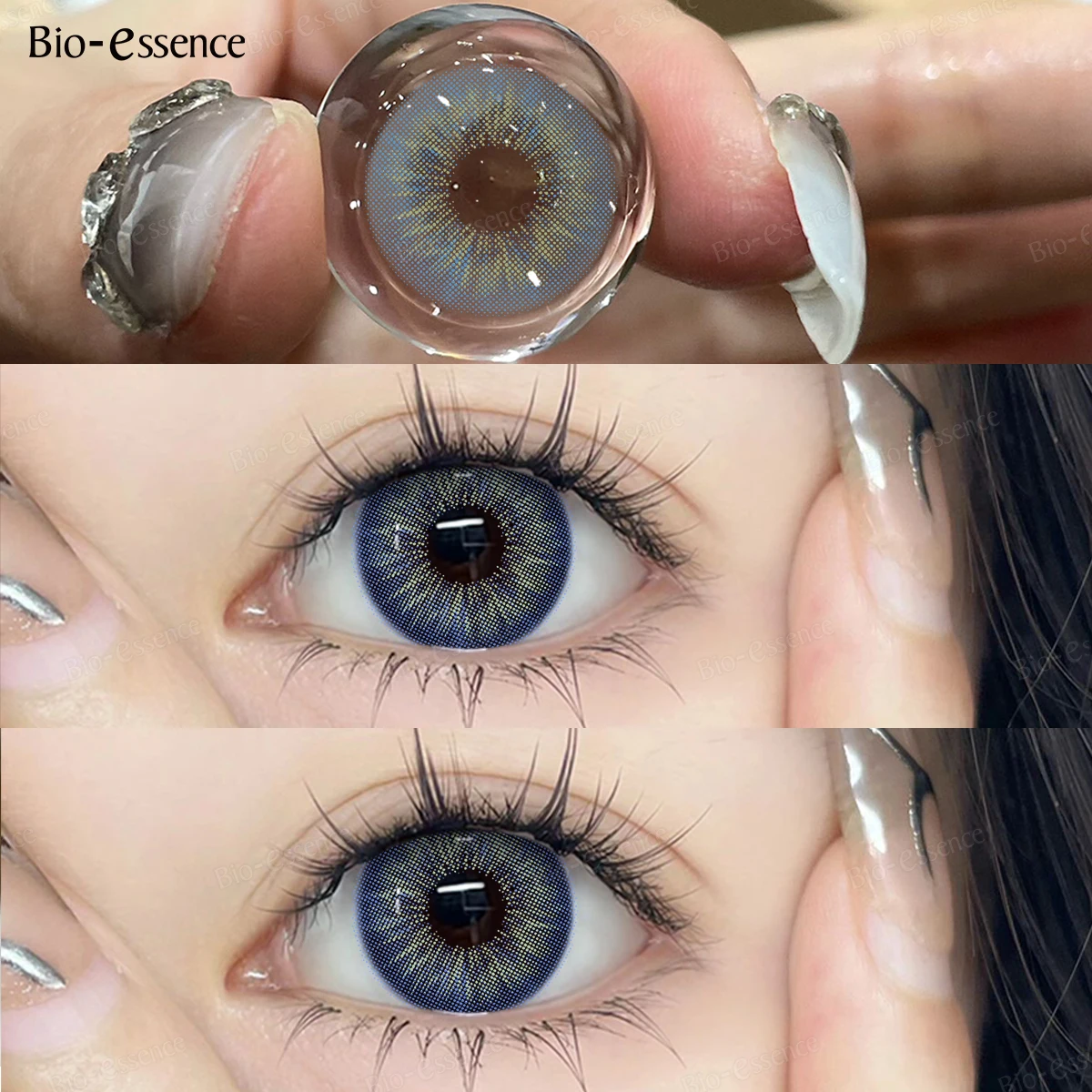 Bio-essense 1 Paar schwarze Gläser mit großen Augen, koreanische Naturlinsen, farbige Kontaktlinsen, Augen mit Grau, schöne Pupillenlentes – Detail 22