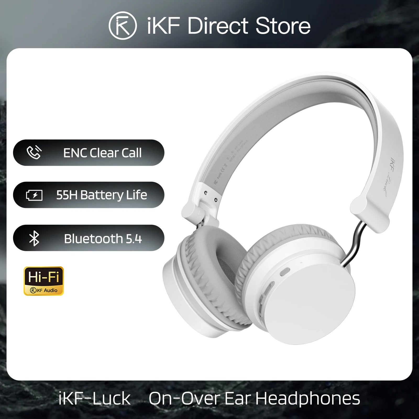 

iKF-Luck Academy Style Headband Headphone Bluetooth Headset HiFi Sound Movie Mode 55H Playtime Fast Charge Fashion OOTD