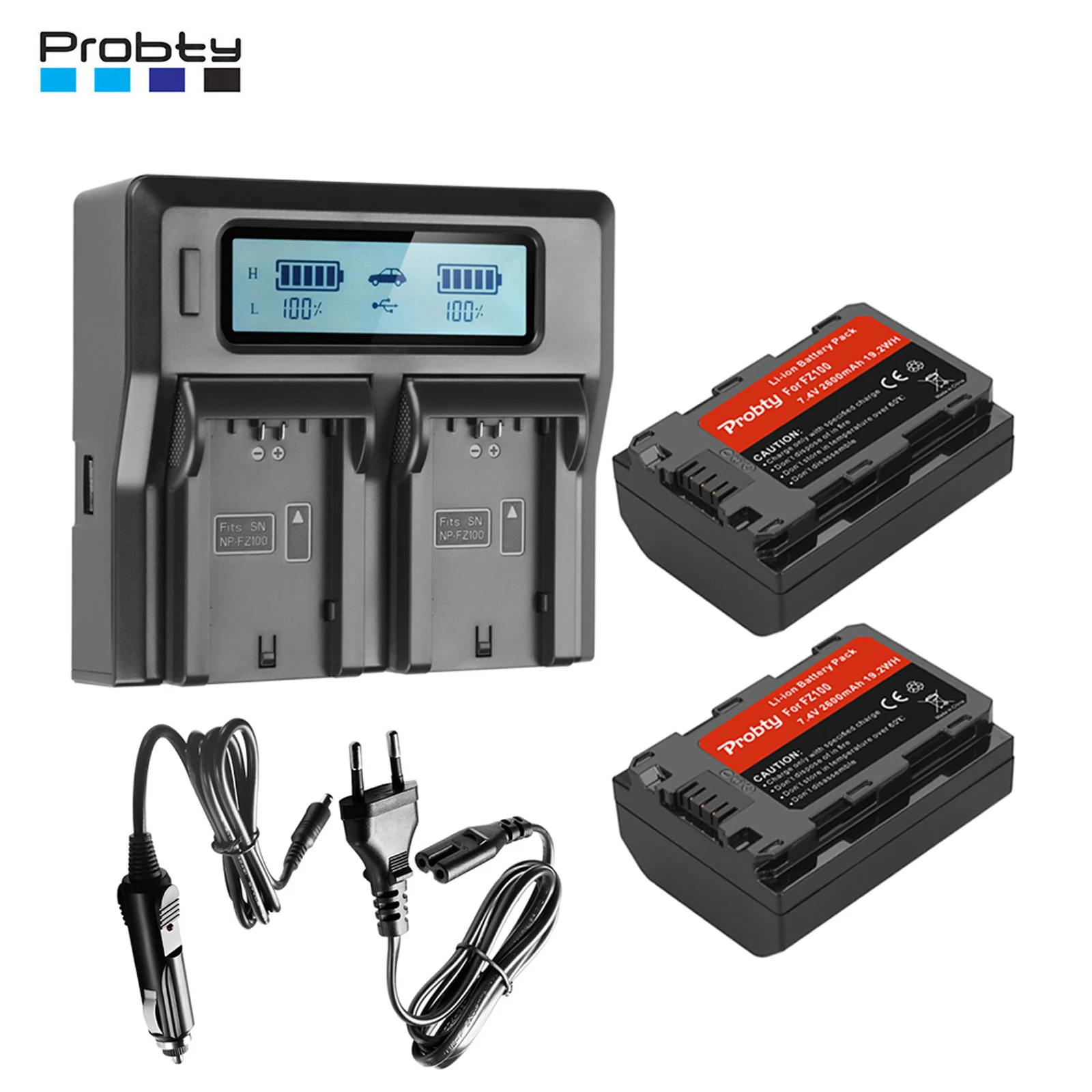 2600mAh NP FZ100 NP-FZ100 Battery + LCD Dual USB Fast Charger For Sony A7iv A7iii A7C A6600 A6700 FX3 FX30 ZV-E1, A9, Alpha 9