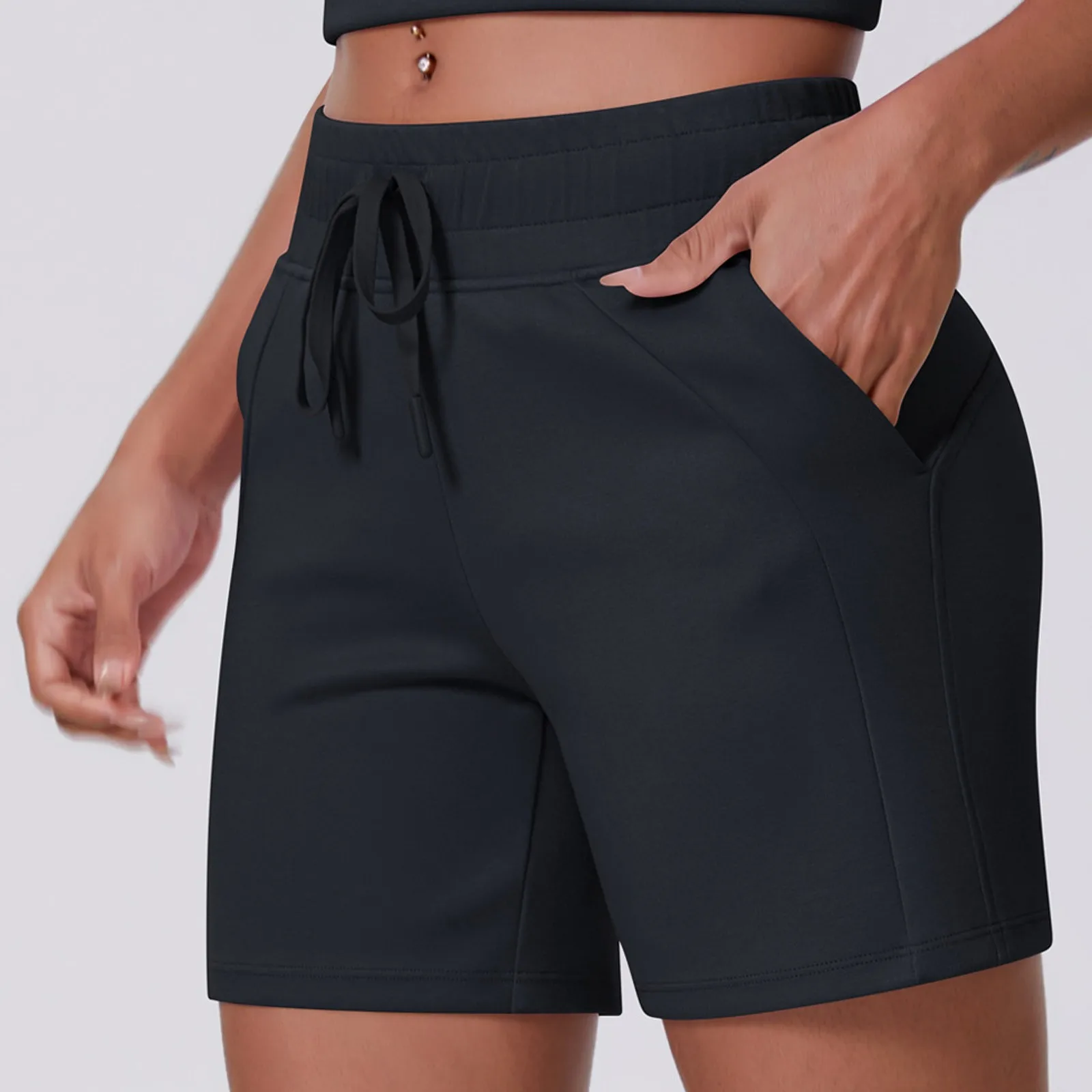 

Short Pants Woman Summer Casual Loose Solid Color Drawstring Pocket Yoga Running Fitness Three Quarter Shorts Casual Shorts