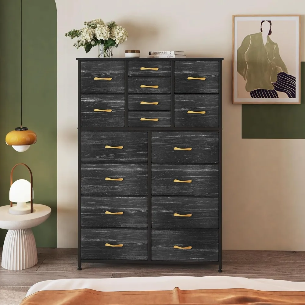 Finnhomy for Bedroom, Tall Dressers & Chests of Drawers W/ Wood Top,Large Fabric Storage Dresser for Bedroom/Living Room//Closet