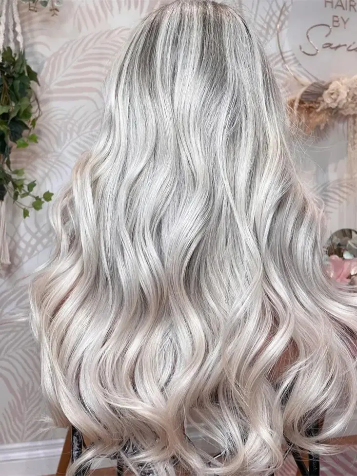 Peluca de cabello humano para mujer, postizo de encaje frontal, color gris claro y plateado degradado, encaje transparente, densidad de 180, 22 pulgadas, prearrancado