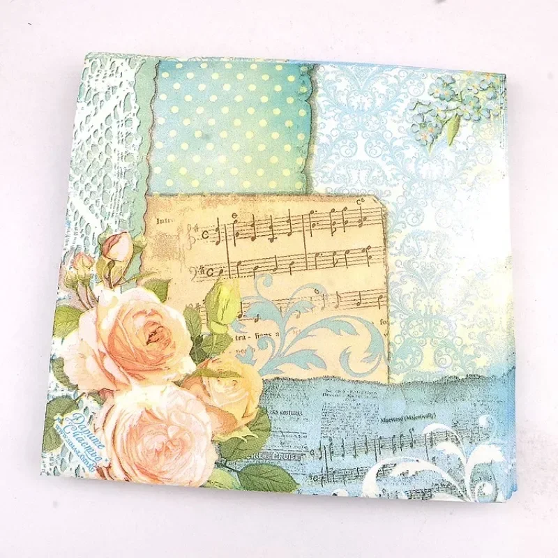 Printed Napkin Blue Green Wedding Paper Restaurant Banquet Placemat Paper Rose Violin Paper Placemats Food Grade 20pcs/pac 33cm