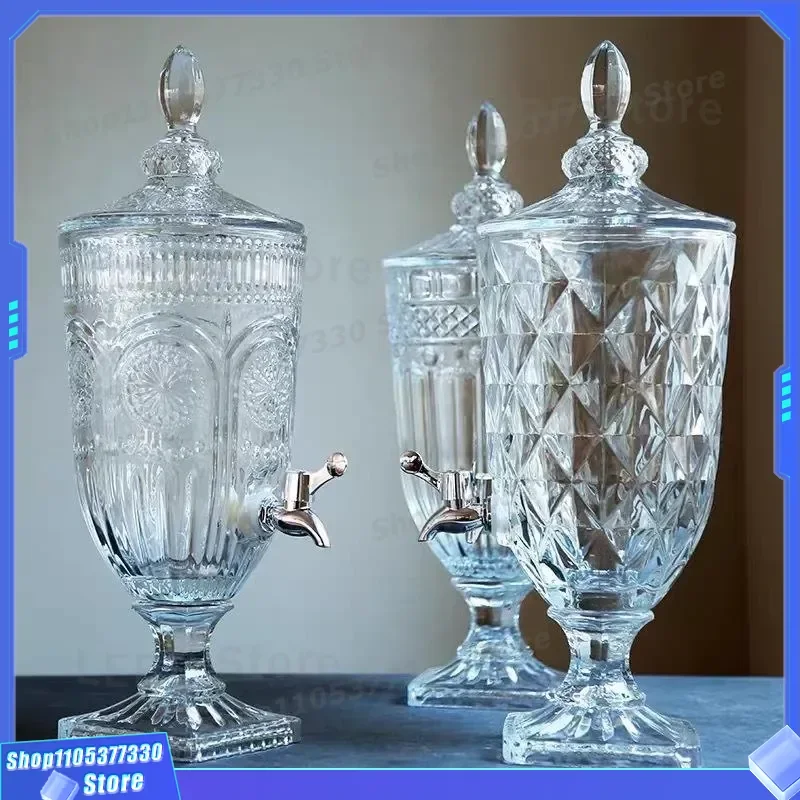 Large Capacity Transparent Cold Kettle Creative Relief Crystal Juice Bottle With Lid And Faucet Soda Can Style Juice Tank