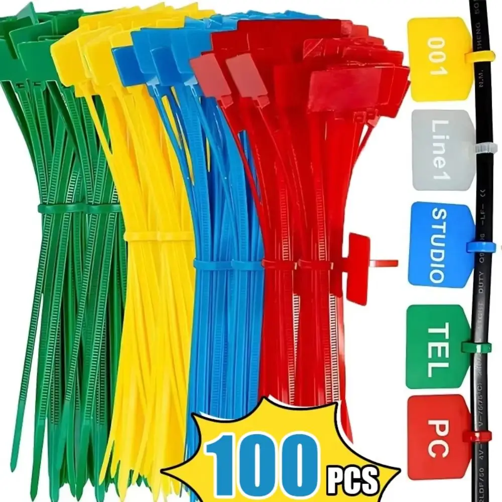 

100 шт. новые красочные кабельные стяжки, самоблокирующиеся сетчатые нейлоновые стяжки, этикетки на молнии для домашнего офиса
