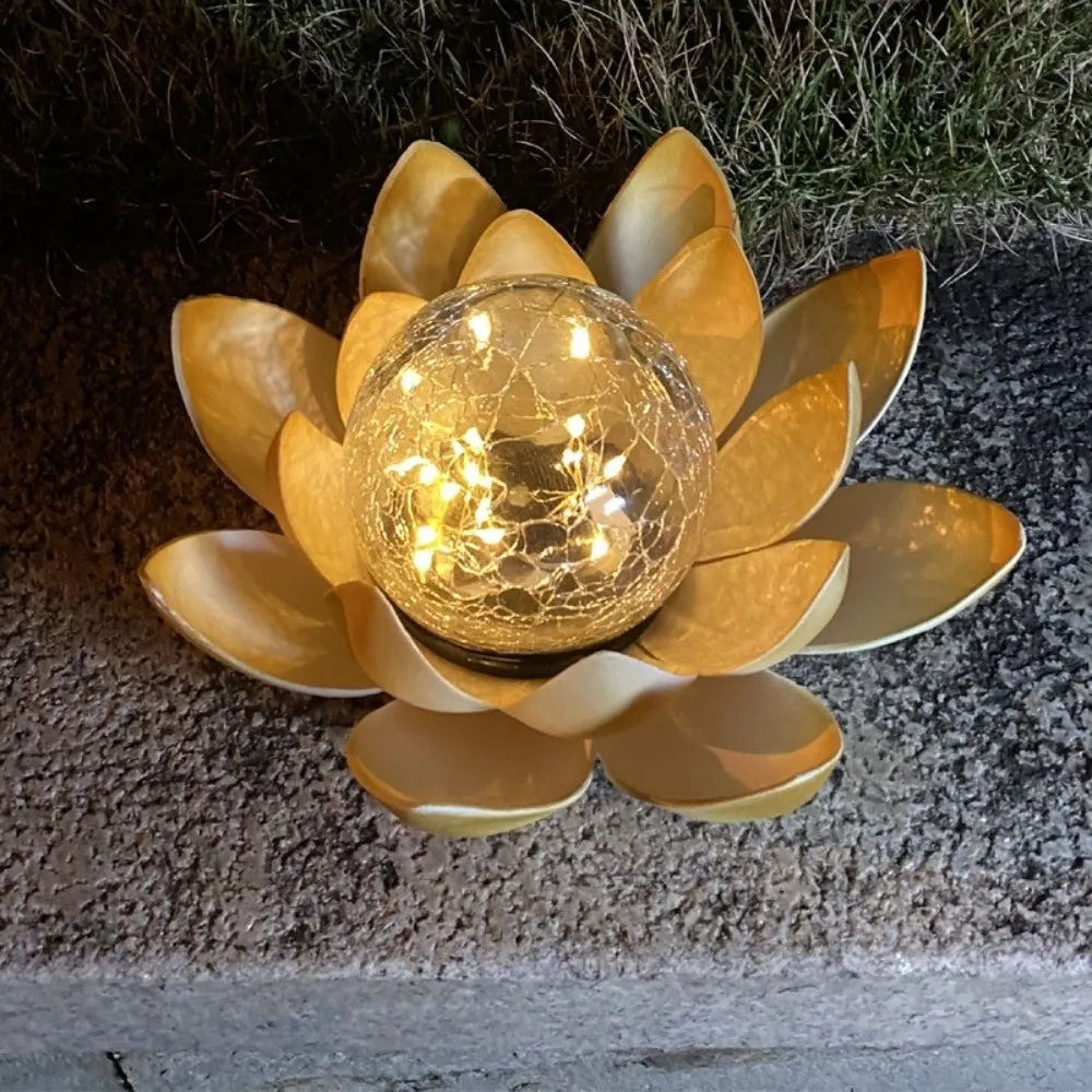 Artistic Crack Glass Ball Solar Lotus Lamp LED Waterproof Garden Lawn Light Flower Lawn Ornament Garden