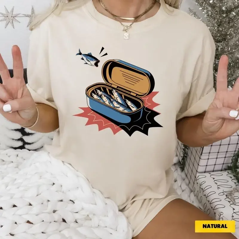 Unique Sardines Print T Shirt One Of A Kind Design Trendy Eye Catching Style