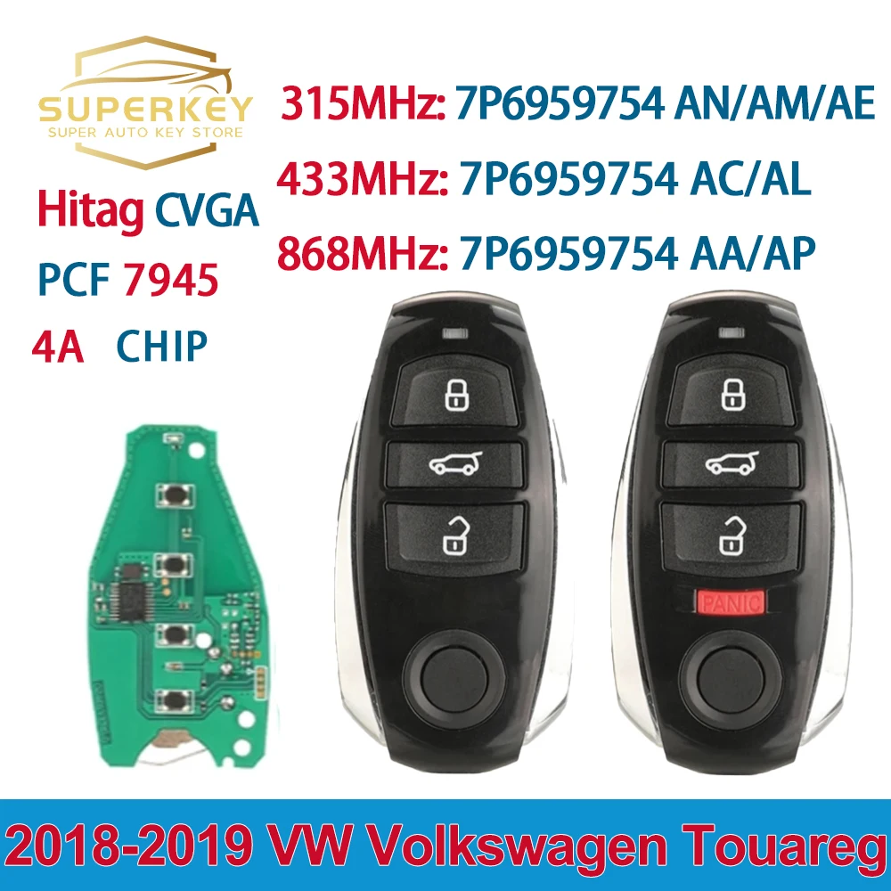 

Автомобильный смарт-ключ SUPERKEY PCF7945AC 4A Chip 315/433/868 МГц для VW Volkswagen Touareg 2010-2018 Fob HitagCVGA 7P6959754AP