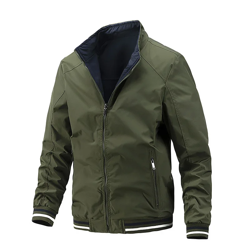 Men's standing collar casual jacket Can be worn on both sides  Male Autumn Jacket OverSize Coat Outerwear for Man