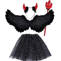 Halloween Cosplay Devil Demon Costumes Headdress Black Angel Wings Skirt Stage Walk Decoration Performance Props