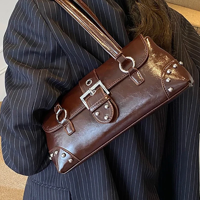 المرأة بولي Leather حقيبة كتف جلدية 2025 الشتاء الرجعية حقيبة تحت الإبط الفاخرة مصمم الاتجاه الإناث حقائب اليد والمحافظ الصغيرة