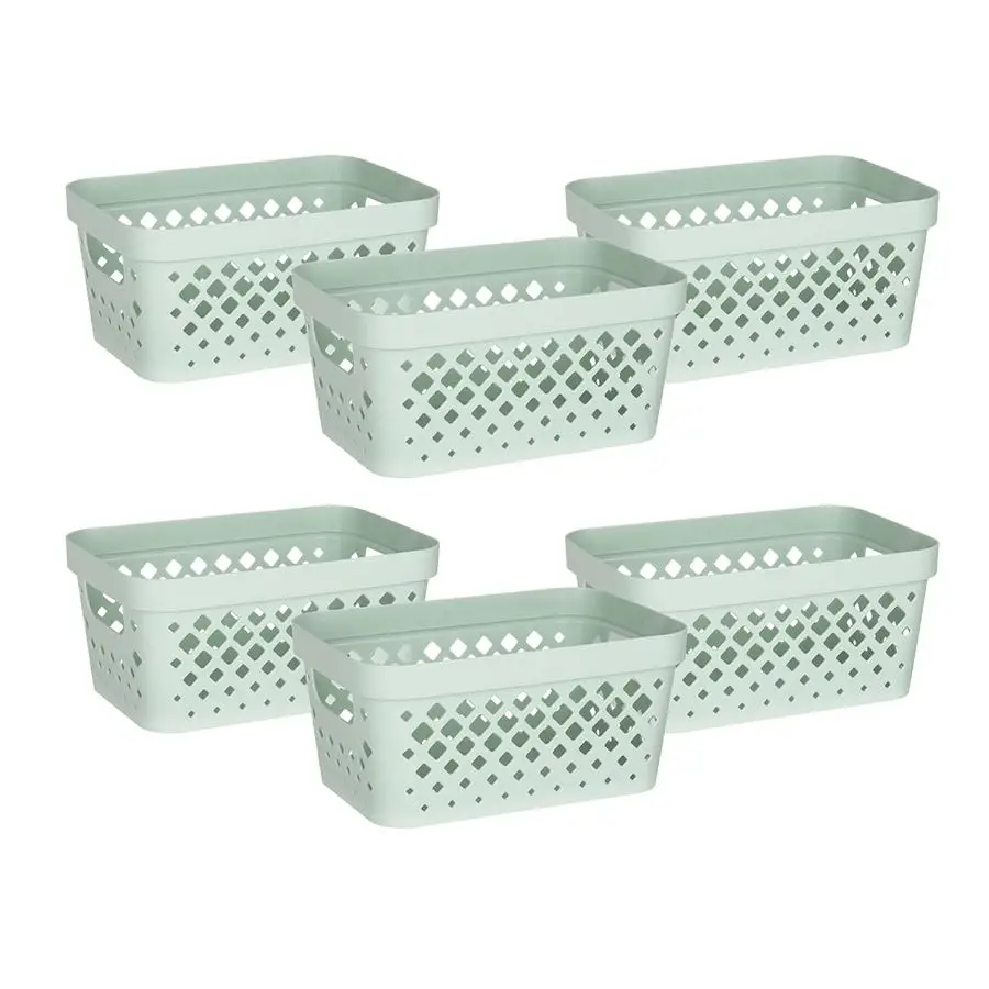 

Plastic Baskets for Organizing, Set of 6 Pantry Storage for Under Counter, Linen Closet, and Bathroom Nesting Shelf Bins with Ha