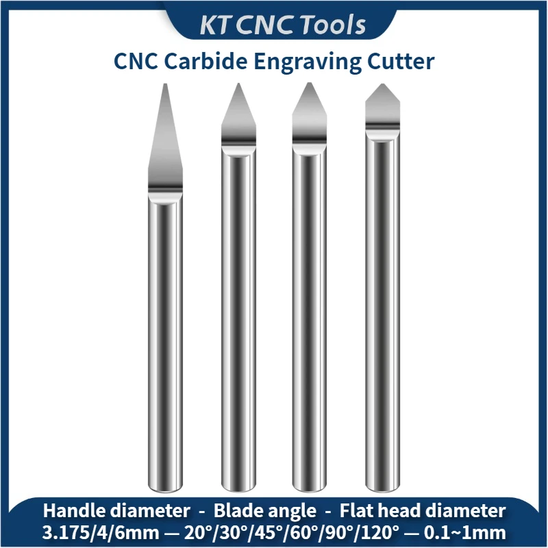

Flat Head Carving Milling Tools 20/30/45/60/90/120° Tungsten steel Flat Head Router Bit 3.175/4/6mm Shank V Shape Engraving Bit