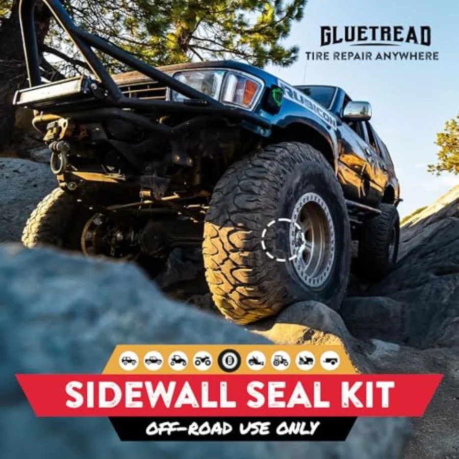 GlueTread Sidewall Tire Repair Kit - Off-Road Tire Patch Kit for ATV and UTV Tires - Large Rubber Patch and Adhesive Glue - Hea