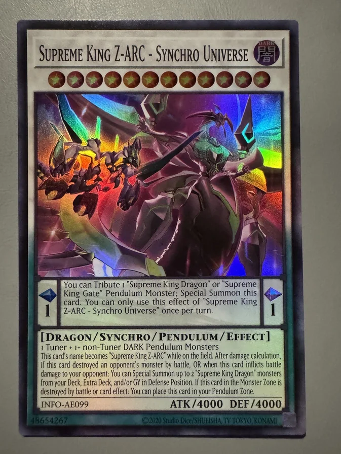 Yugioh KONAMI Duel Monsters INFO-AE099 Supreme King Z-ARC Synchro Universe Super Asian English Collection Mint Card