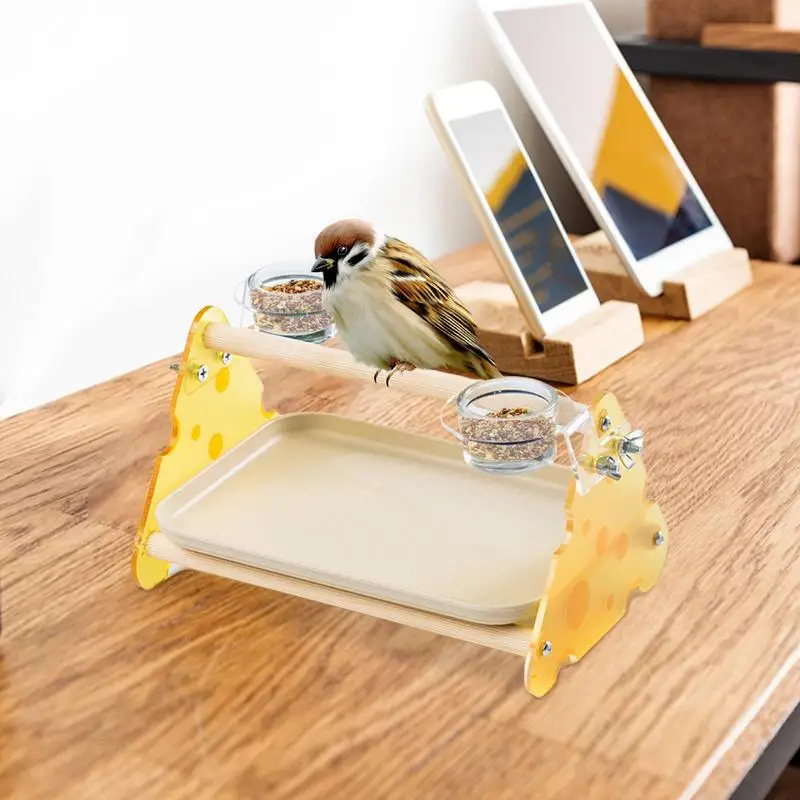 منضدية الطيور جثم الببغاء ملعب الصالة الرياضية مع أكواب التغذية سطح المكتب Playstand قفص لعبة لطيور الحب الببغاوات الكونيور