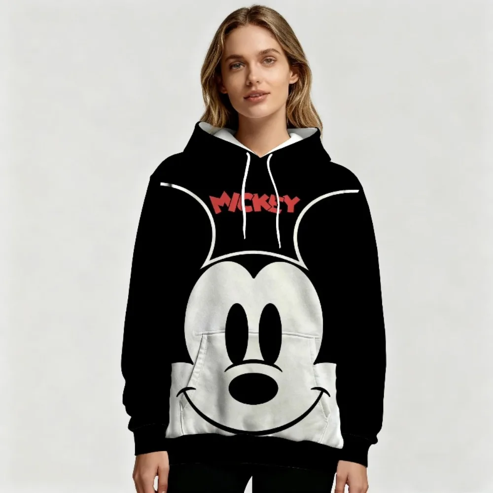 Popularna damska bluza z kapturem z motywem Myszki Miki Disneya, ciepła bluza z długim rękawem, swobodna odzież na jesień i zimę.