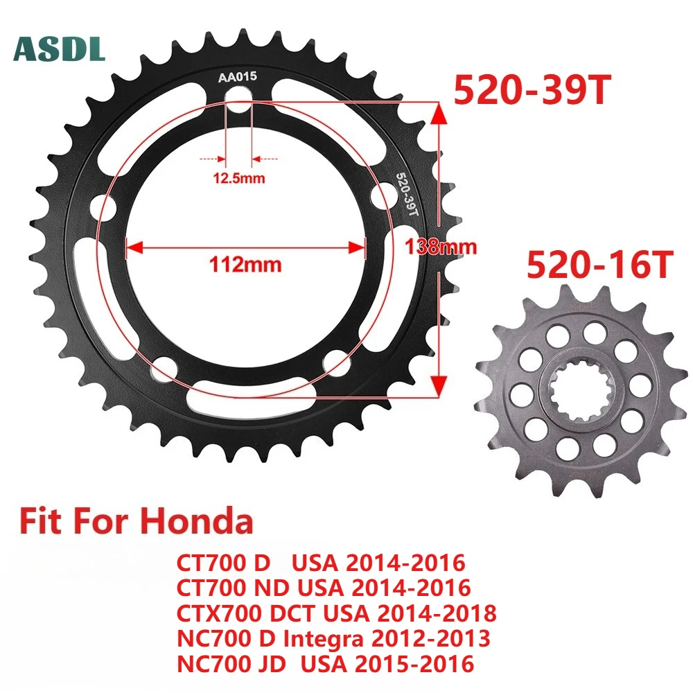 

520 39T 16T 17T Motorcycle Front and Rear Sprockets Carburized Steel for Honda CT700 CTX700 NC700 NC750 NC 750 Gear Wheel