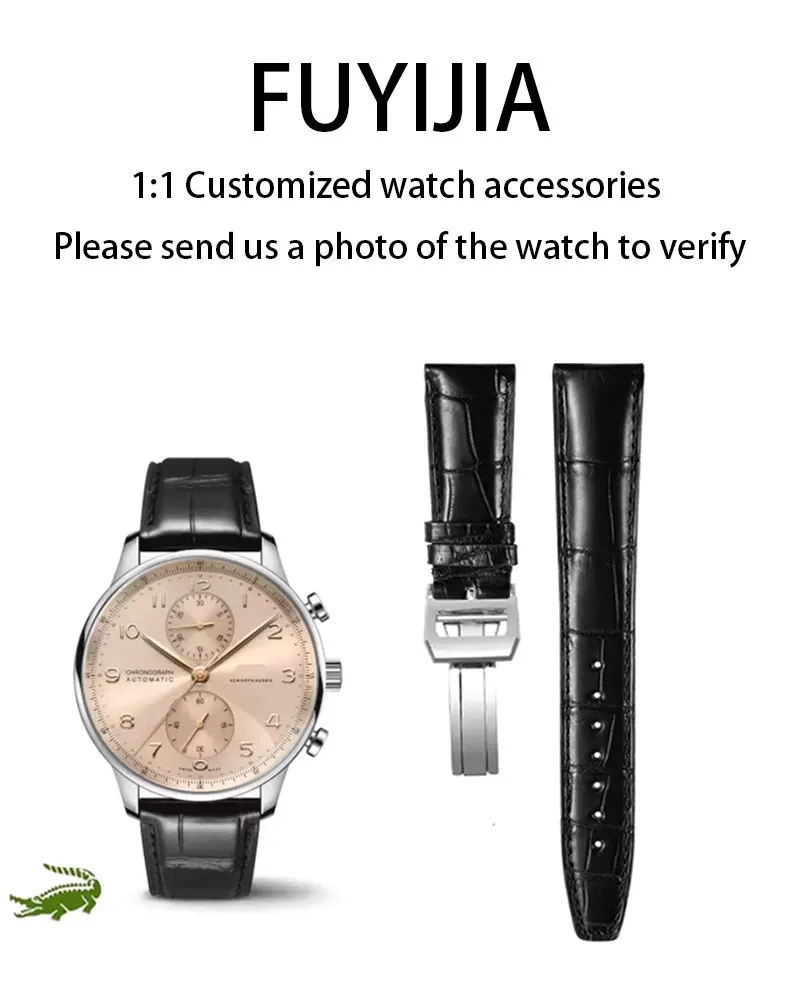 

FUYIJIA Men Custom PORTUGIESER PORTOFINO Original Watchbands Crocodile Skin Strap 20*18mm 22*18mm Pin Buckle/Folding Buckle Belt
