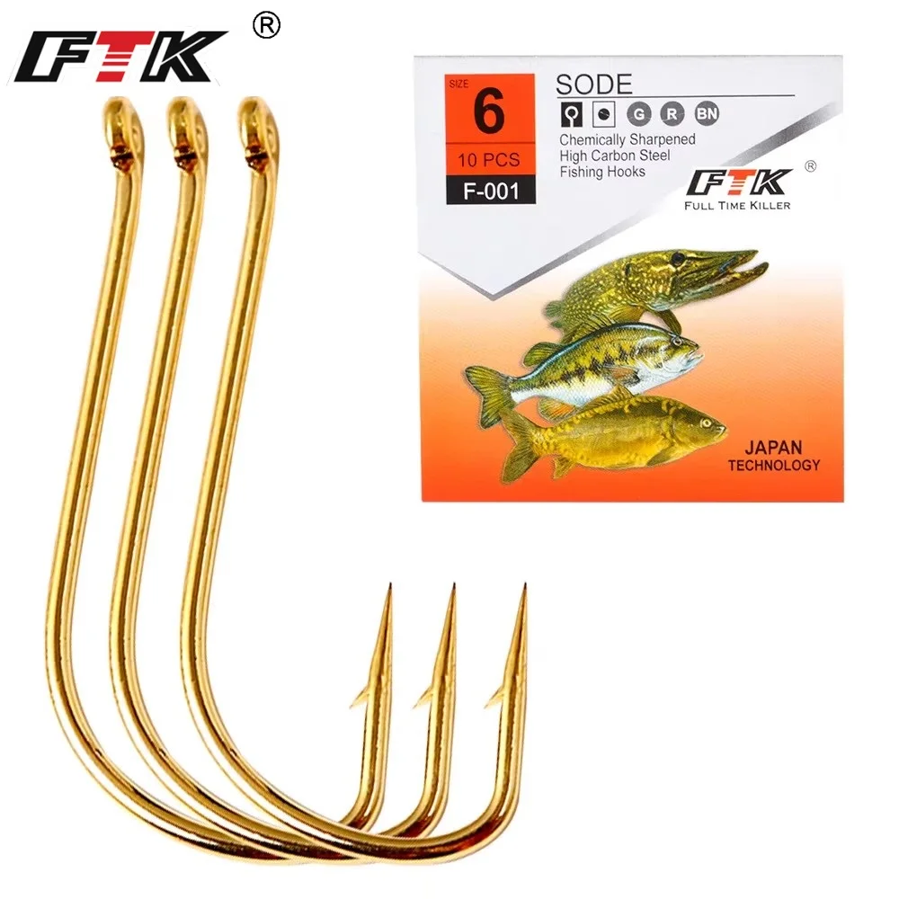 FTK SODE Fishing Hook 10PCS Size7#-Size15# Fishing From Japan Hooks Jig Carp Feeder Anzol Fishhook Fishing Tackle