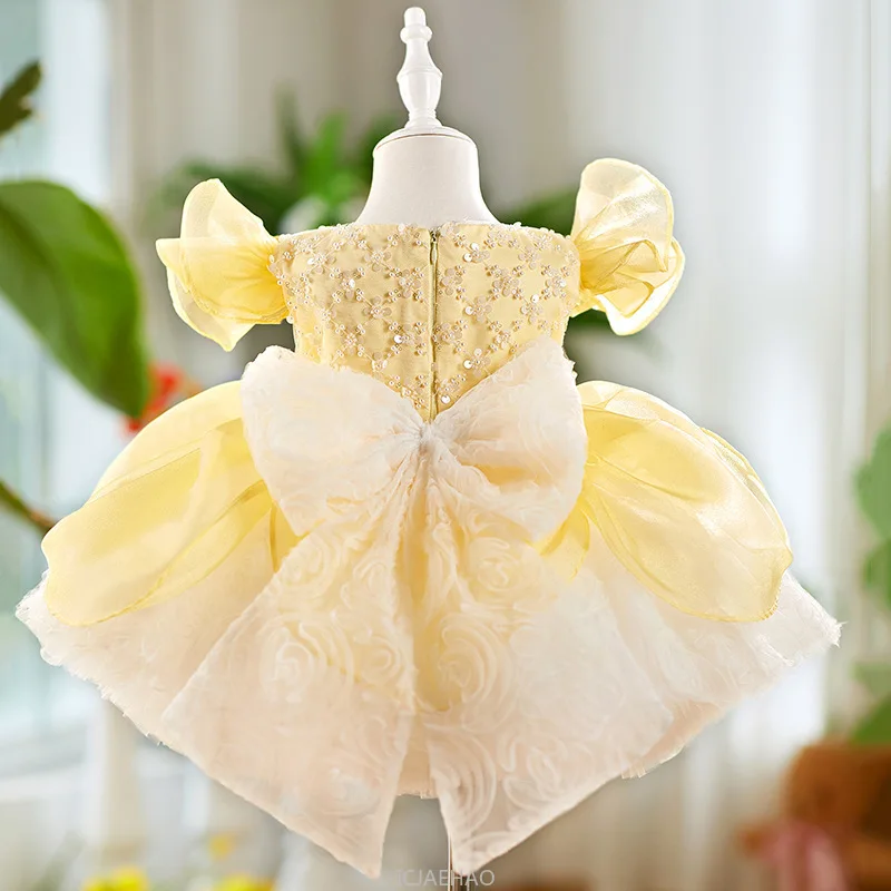 Party Dresses For Girls Yellow Girl Princess Sleeve Extra Puffy Tutu Costume Gown First Birthday Party Children Outfits Vestido