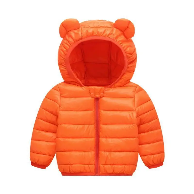 2024 Autumn Winter Children Hooded Down Cotton Jacket Baby Boys Girls Solid Color Cotton-padded Clothes Baby Light Thin Coat