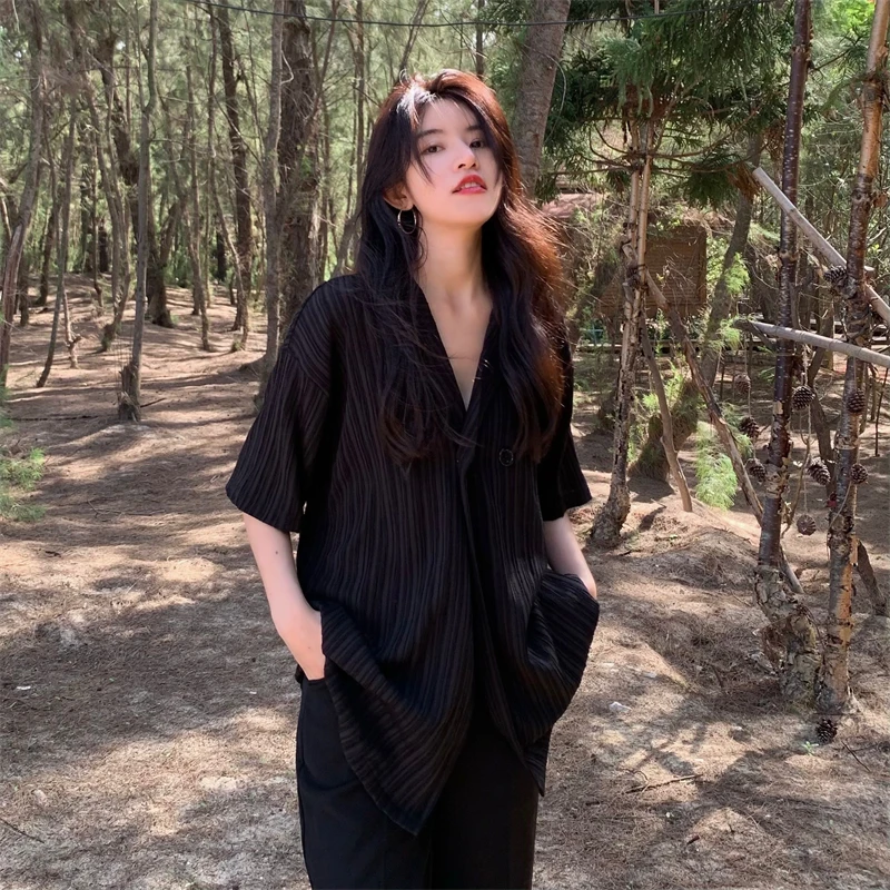 

2022 Summer Blazers Coats Women Shirt Suit 5XL Short Sleeve black Jacket Casual Vintage Tops Female Slim Blazers Outwear Female