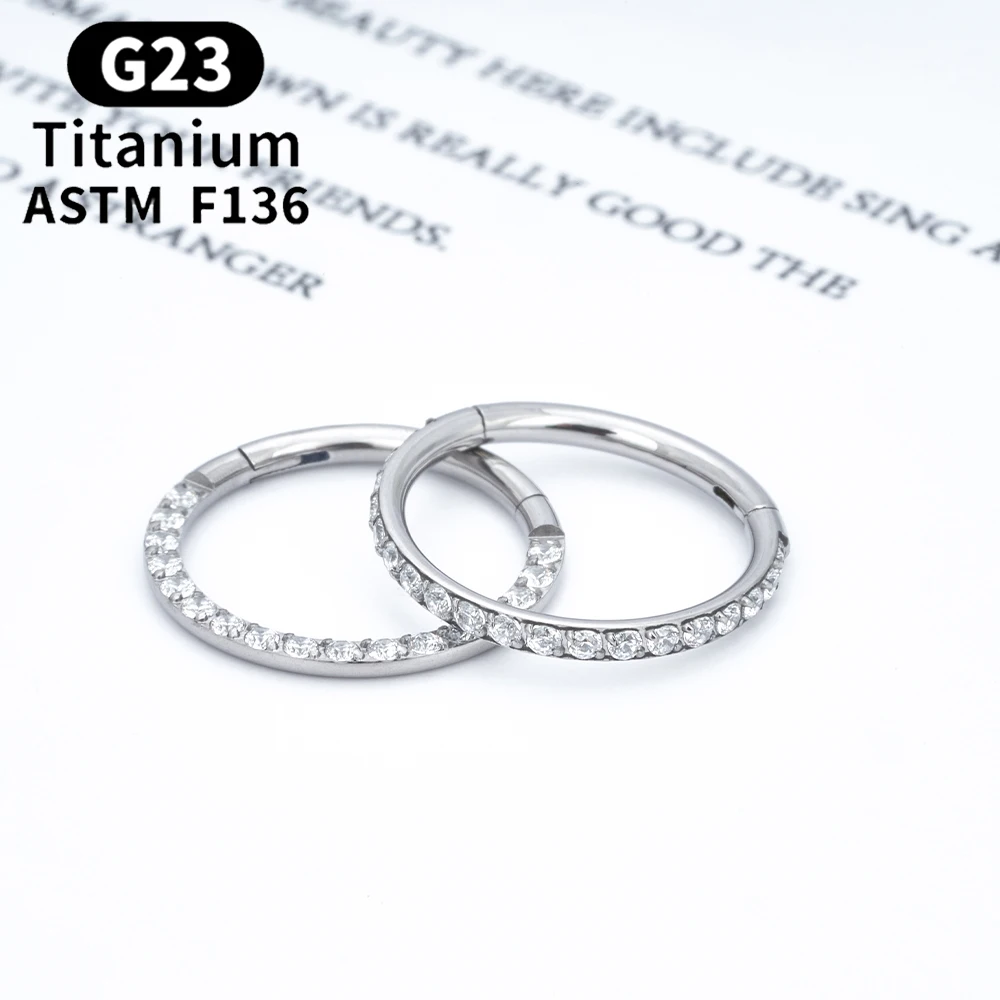 1/10PC G23 Titanium Nose Rings Septum Clicker Round Earrings CZ Hinged Segment Ear Tragus Cartilage Helix Daith Piercing Jewelry