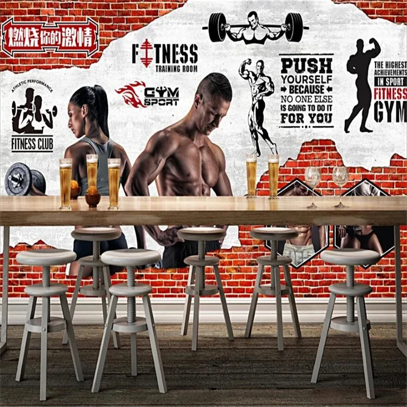 Custom wallpaper 3d retro brick wall muscle exercise fitness club image background personality creative gym yoga cafe decorative