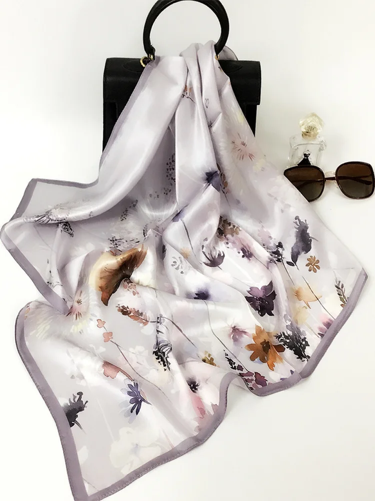 シルクスカーフショール多用途春秋中国風プリントマルベリーシルク女性用ラップギフトお母さんへの贈り物65cm装飾花柄