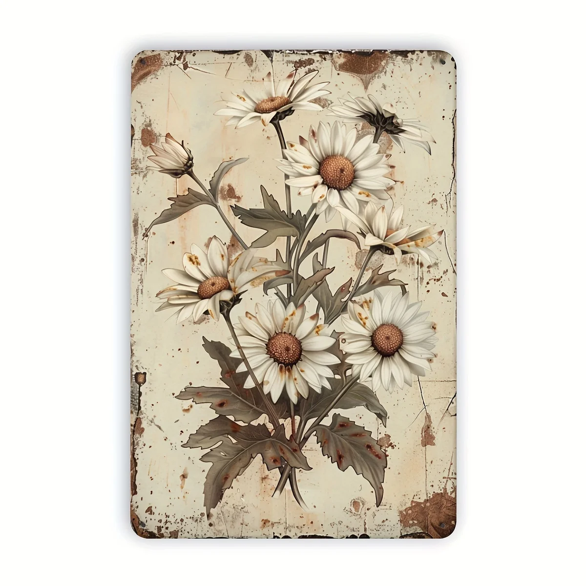 Vintage Daisy Metal Tin Sign - Rustic Floral Wall Art with White Daisies & Green Foliage, Durable Iron Decor for Home, Cafe, Bar