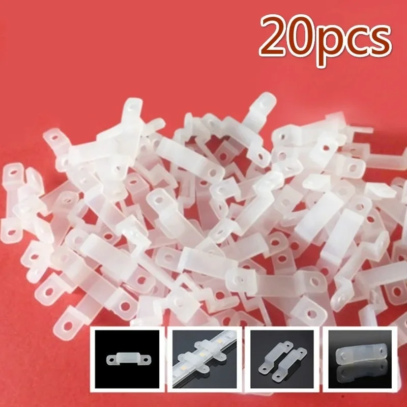 20Pcs 10mm LED Strip Silicone Fixing Clips Mounting Bracket Fastener For 5050 5630 RGB Single Color LED Strip Light Decoration