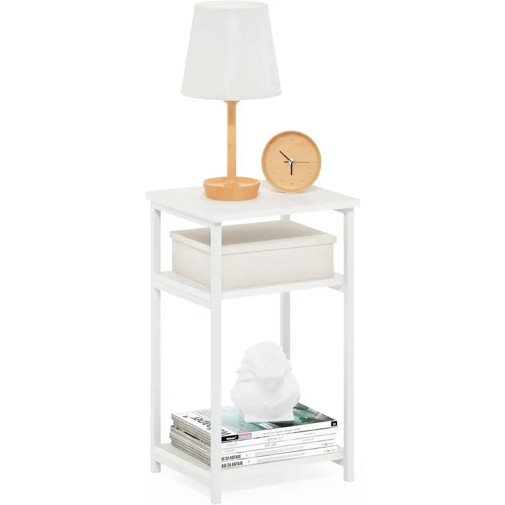 

Side Table, 3-Tier Metal e ern End Table with Open Shel, Night Stand, Bede Table, or Living Room, Bedroom, White