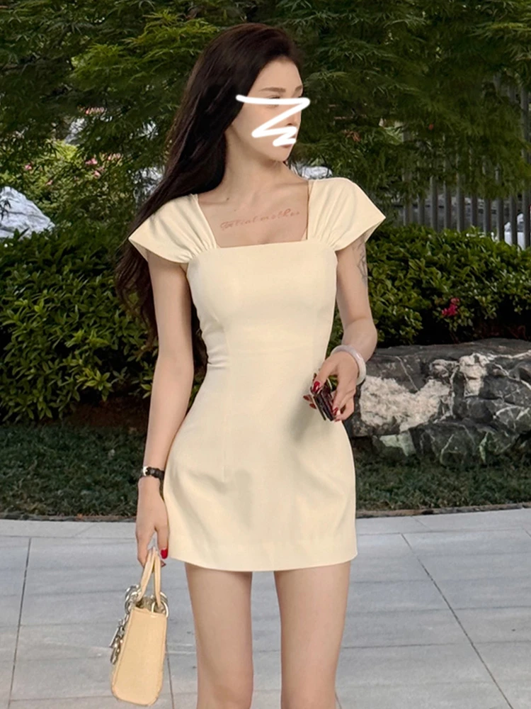 

Новинка лета: женское платье из хлопковой смеси с коротким рукавом, А-силуэт, с завышенной талией, квадратным вырезом, облегающее, для чаепития