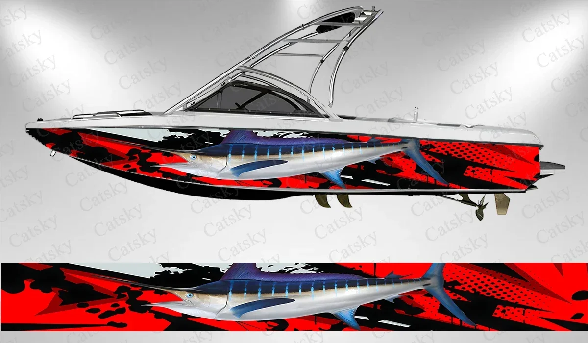 Marlin Fish Abstract Colorful Sharp Lines Cool Boat Sticker Vinyl Ship Pontoon Deck Boat Fishing Decorative Pontoon Boats Decal