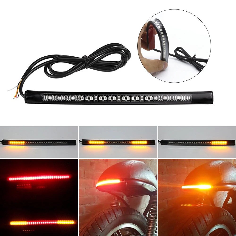 10Pcs Flexible LED Motorcycle Light Bar Strip Tail Turn Signal Tail Rear Brake Stop Bulb Lamp Brake Light 2835 3014 48 SMD Dual