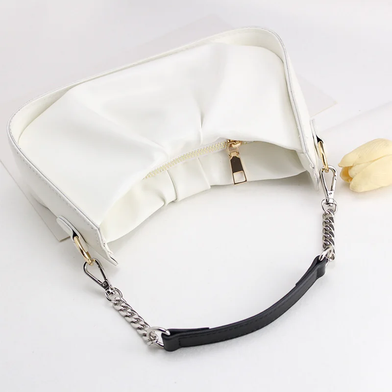 TINBERON Bag Chain Strap Handbag Handle Straps Black Leather Strap Silver Chain Shoulder Underarm Bag Strap Handbags Accessories