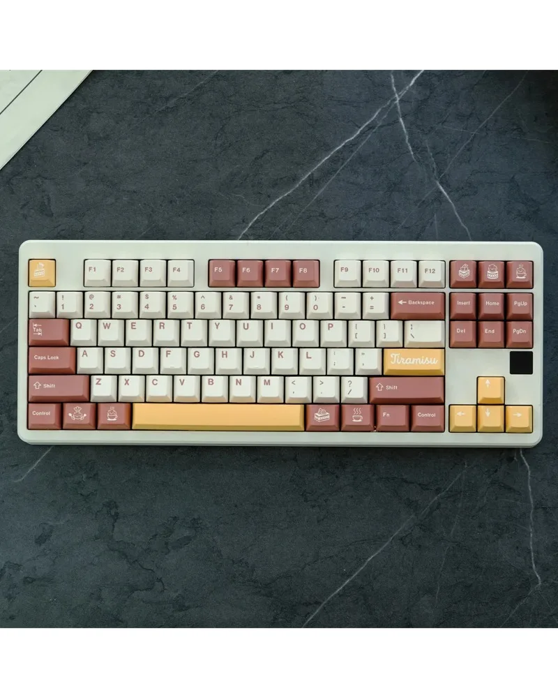 White burgundy and yellow color block pbt dye sub keycaps full set oem profile for mechanical keyboards