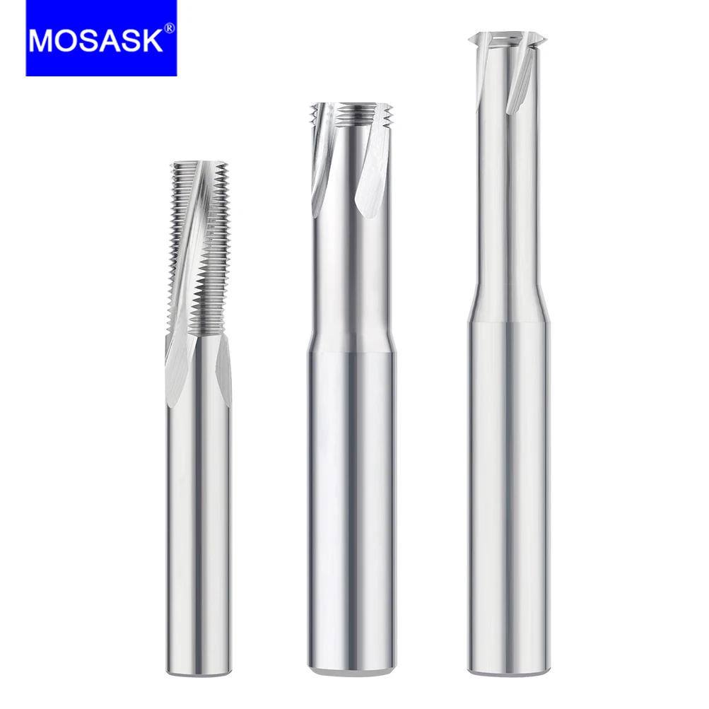 MOSASK 1 T Type White Nano Coating Thread Milling Cutter Tungsten Steel Machining Center Wear Resistant for Aluminum