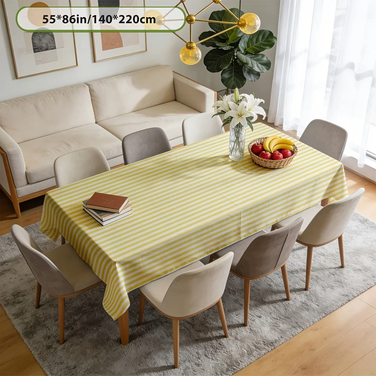 Tablecloth 2D Flat Printing 1 piece - Rectangular pattern with stripes, light yellow color scheme - Tablecloth, yzb