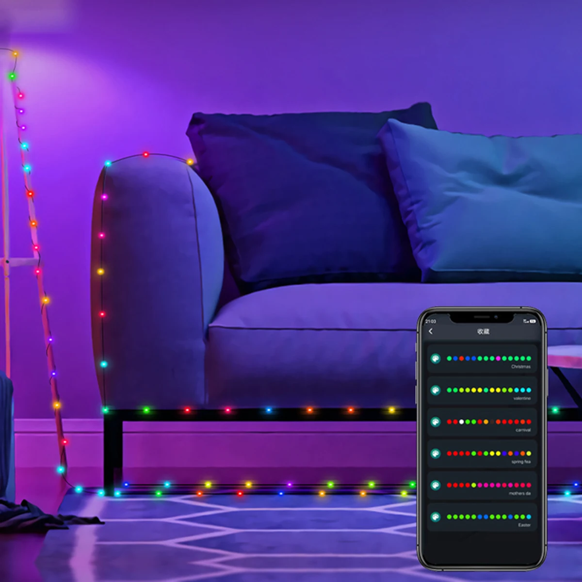 RGBIC USB Fairy Lights LED Phone Remote Control String Lights Garland For New Year Christmas Tree Home Wedding Party Decor