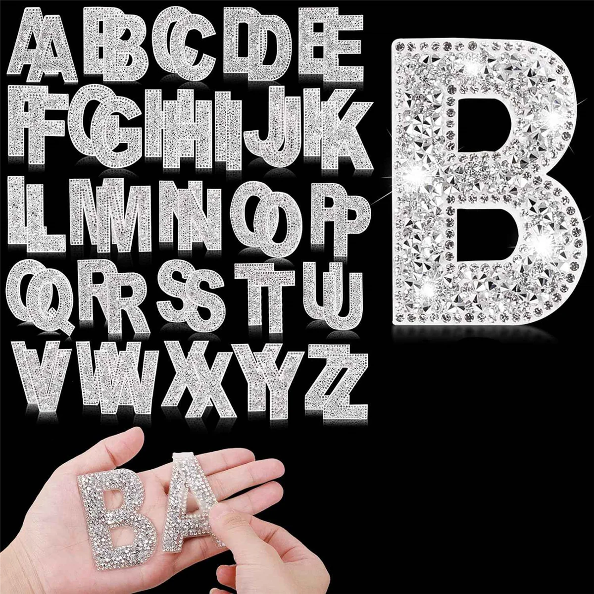 52 Pieces Glitter Rhinestone Alphabet Letter Stickers 2.4 Inch Resin Rhinestone Iron on Letter Glitter Self-Adhesive A-Z