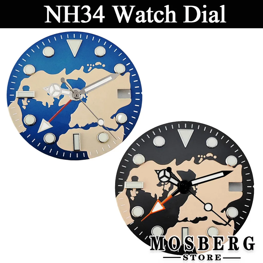 NH34 Sterile 29mm Luminous Watch Dial Watch Hands With Date Window For NH34A NH35 3.0 o'clock 3.8 o'clock Automatic Movement