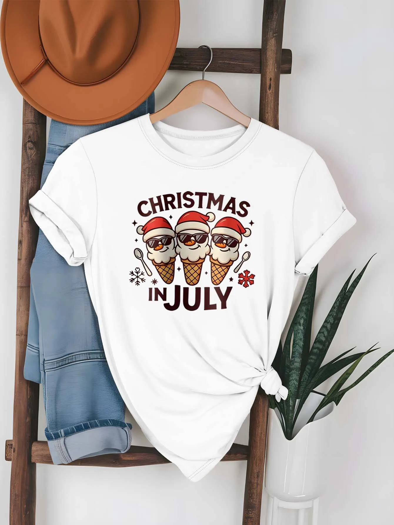 

Plus Size Christmas In July Ice Cream Santa Cone Themed Fashionable Apparel For Playful Elegance