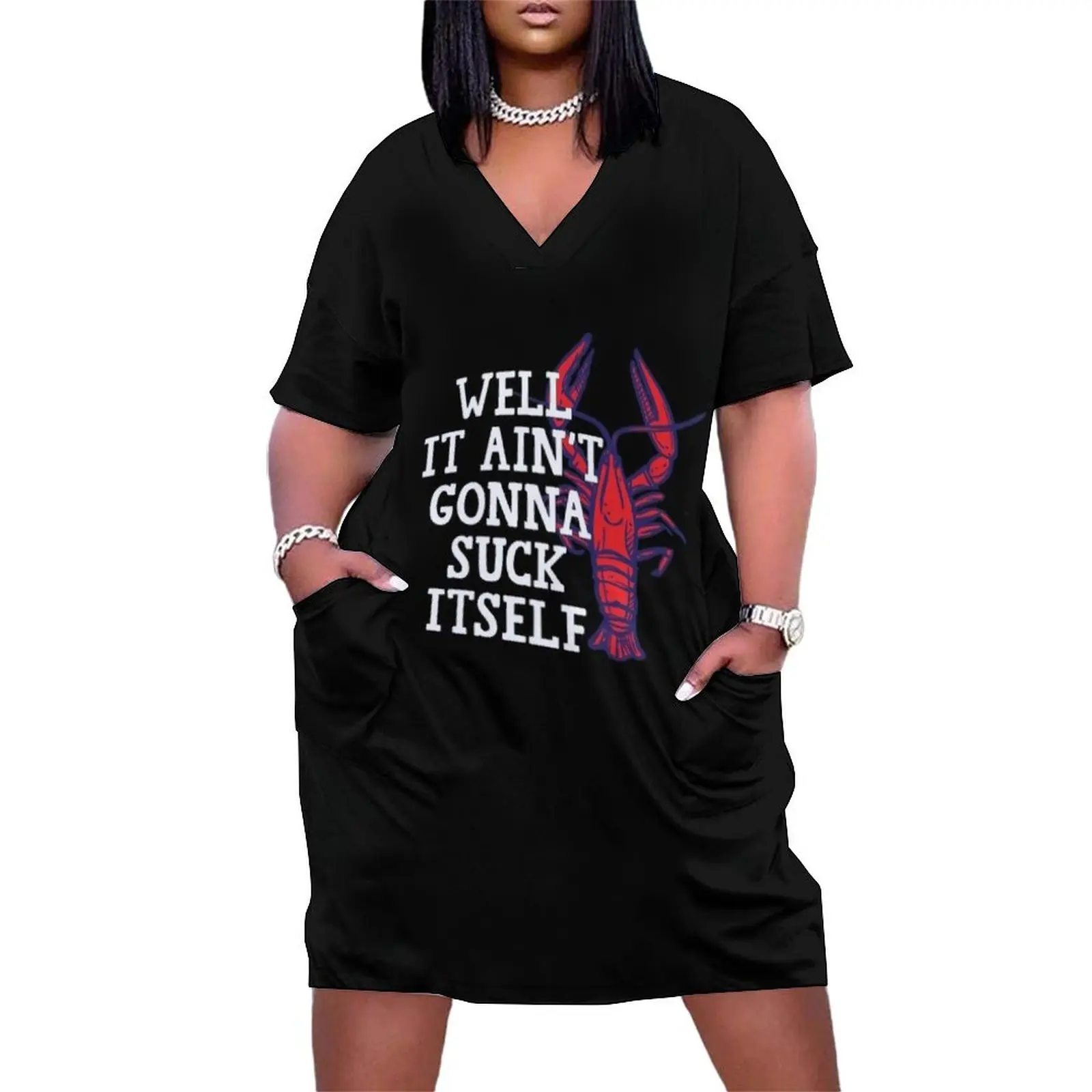 Well It Ain't Gonna Suck Itself Funny Cajun Crawfish T-Shirt Loose Pocket Dress clothing women summer 2025 purple dress