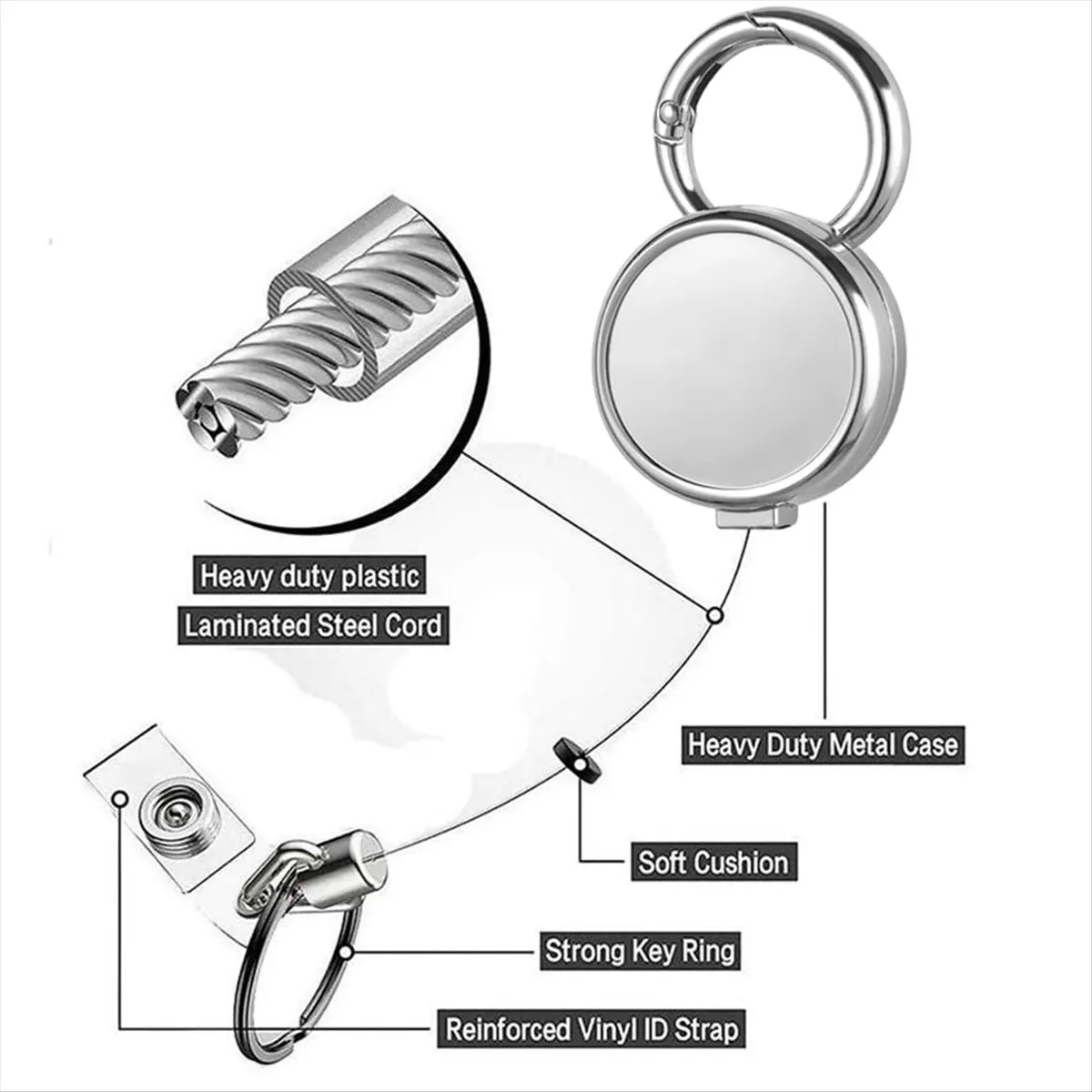 

ABNQ 2-упаковка сверхпрочной катушки для бейджей, металлический выдвижной держатель для бейджа с карабином, зажим для ремня, брелок для ключей для именной карты, брелок