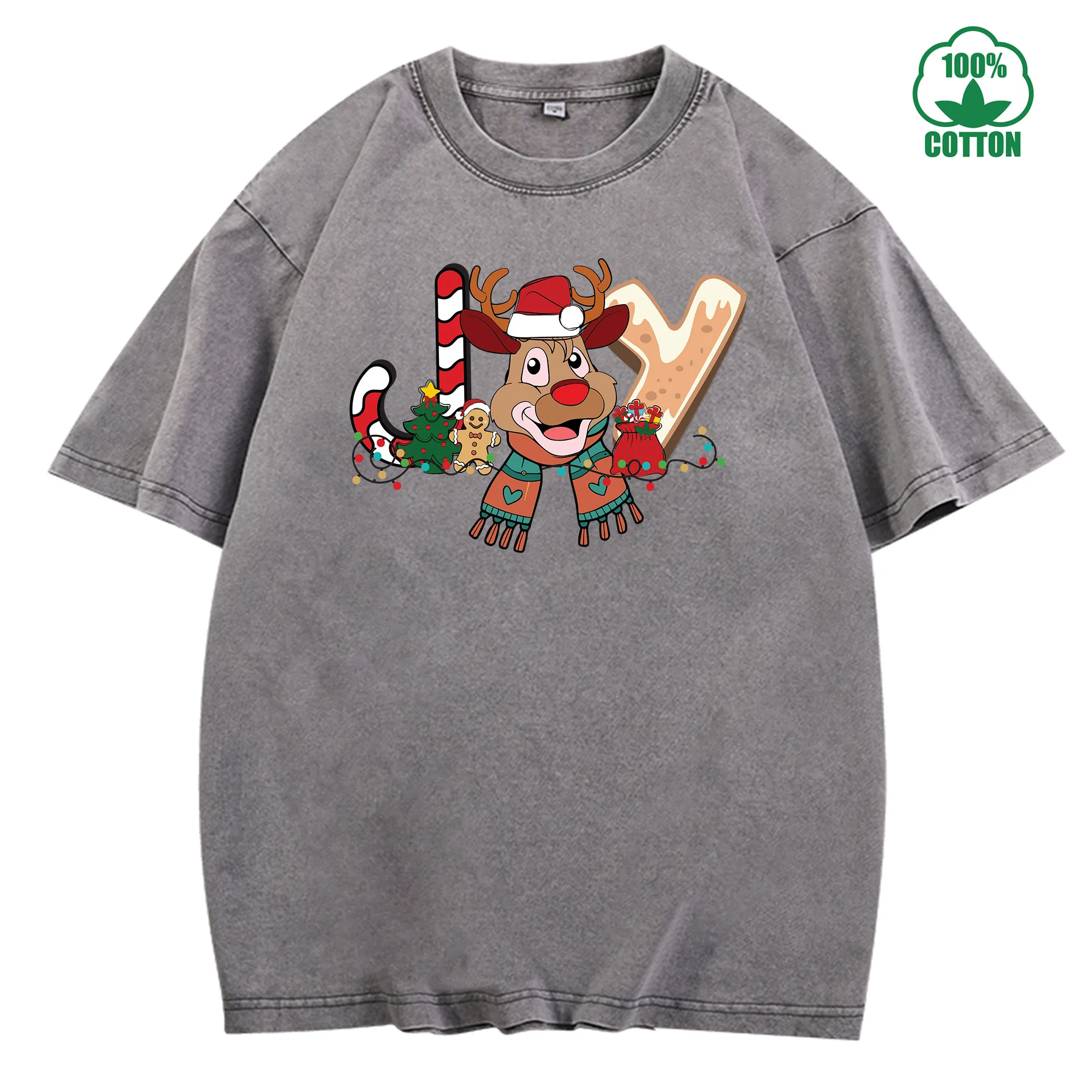 تي شيرت سانتا كام فينتاج مغسول 230 جرام 100% قطن للجنسين مريح كبير الحجم ملابس الشارع